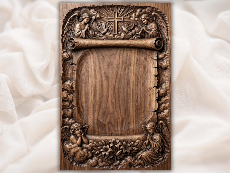 Religious Angel Memorial Plaque STL bas-relief STL design