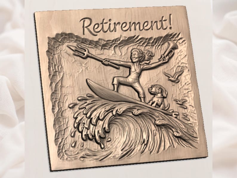 Retirement Surfing Lady Relief STL view 2