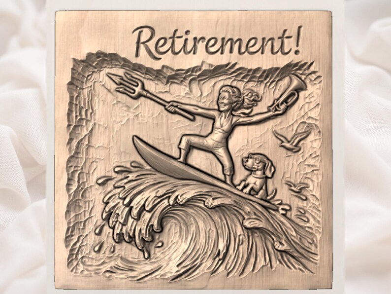 Retirement Surfing Lady Relief STL view 3