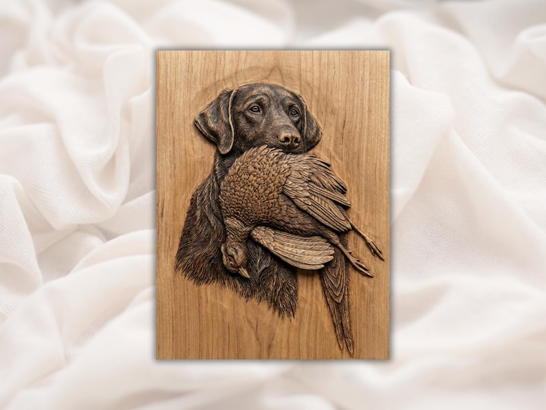 Retriever With Pheasant 3D Relief STL bas-relief STL design