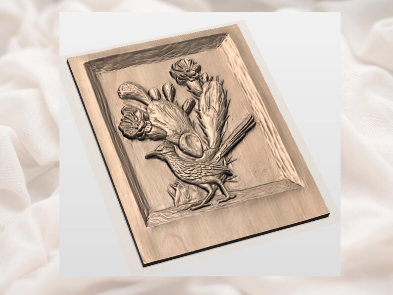 Roadrunner & Cactus 3D Relief STL view 3