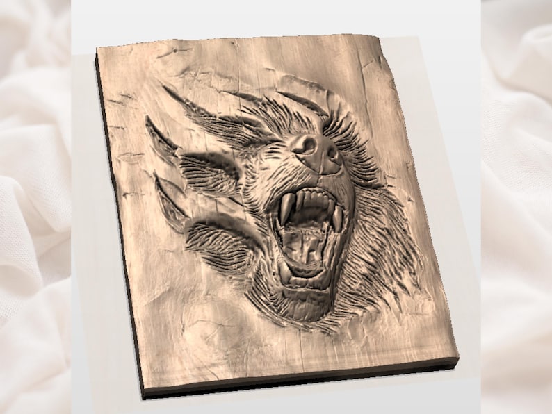 Roaring Bear Head 3D Relief STL File view 2