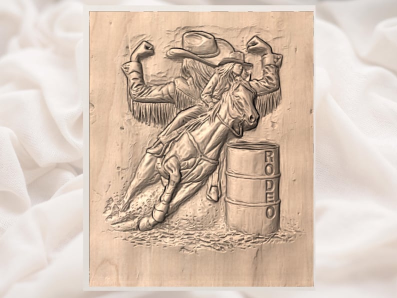 Rodeo Cowgirl Horse 3D Relief STL view 2