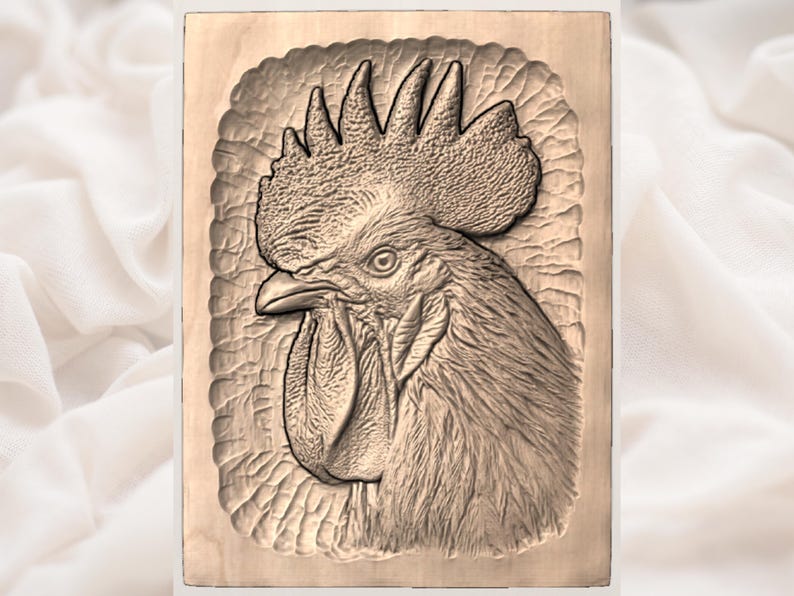 Rooster Head 3D Relief STL for CNC Router view 2