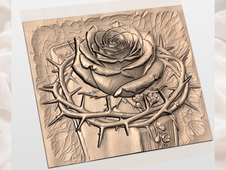 Rose & Crown of Thorns 3D Relief STL for CNC Router view 2