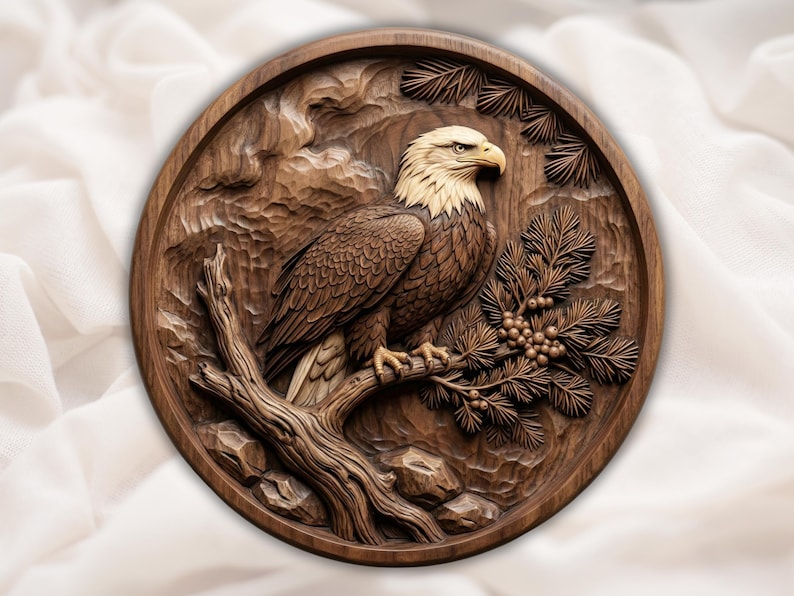 Round Bald Eagle STL bas-relief STL design