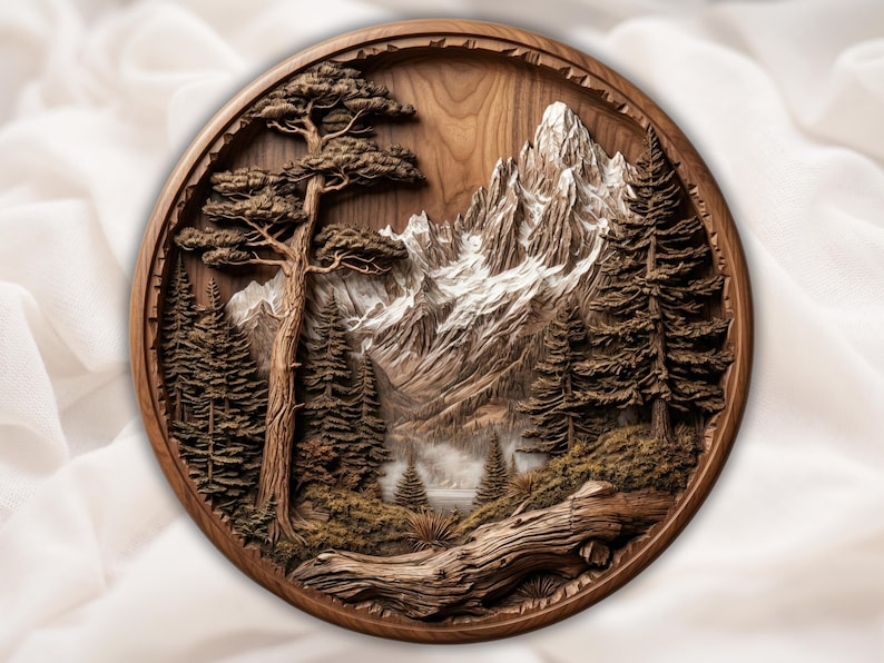 Round Mountain Scene STL bas-relief STL