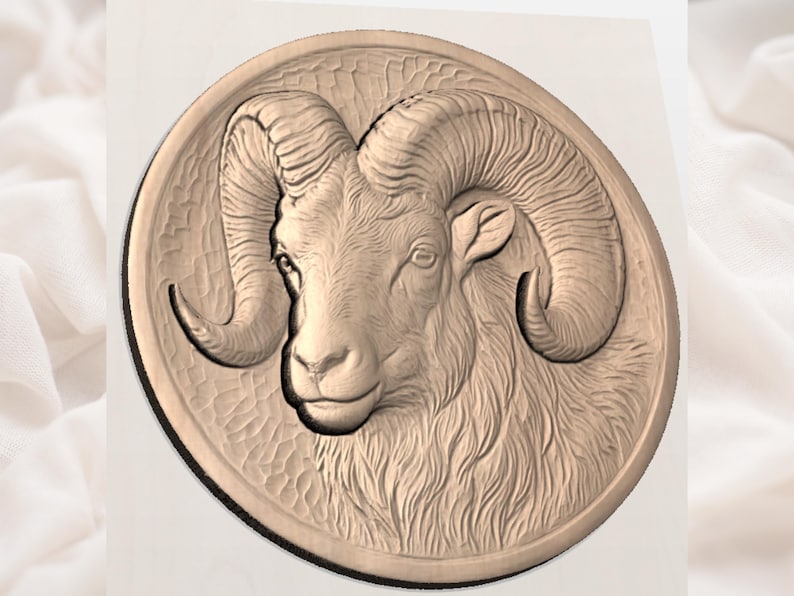 Round Ram Head 3D Relief STL view 2