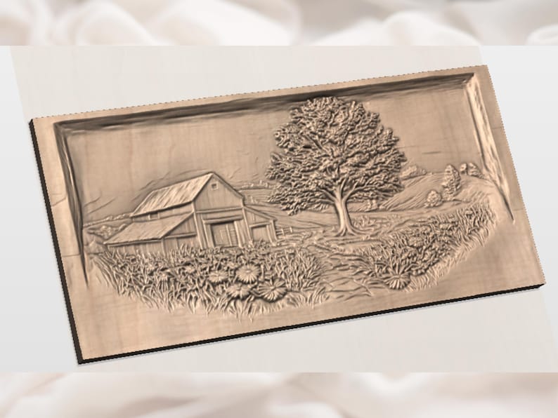 Rustic Barn Farmhouse 3D Relief STL view 2