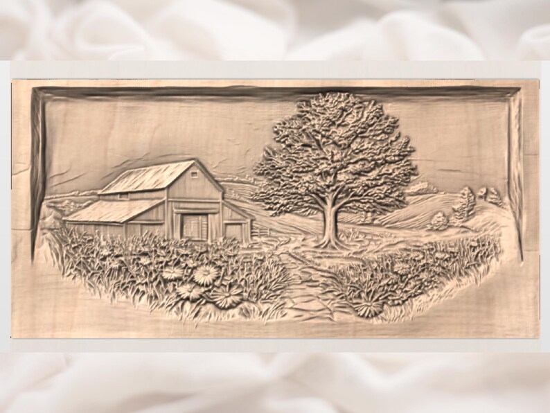 Rustic Barn Farmhouse 3D Relief STL view 3