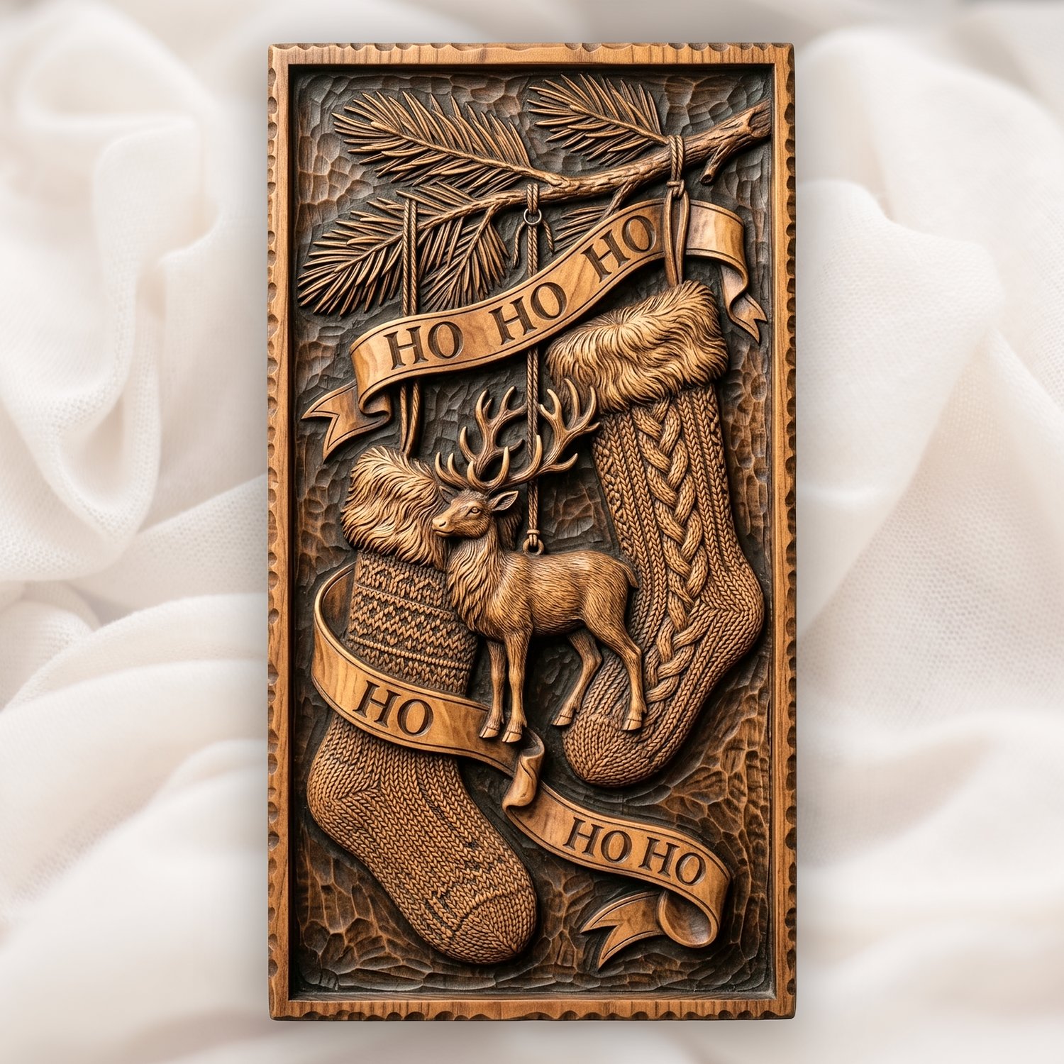 Rustic Christmas Stockings Reindeer CNC Relief STL