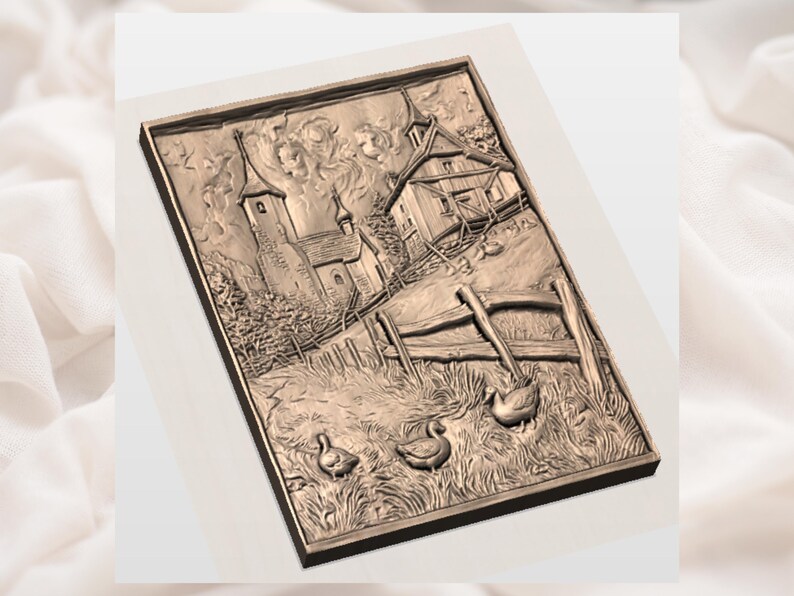 Rustic Farm Village 3D Relief STL view 2