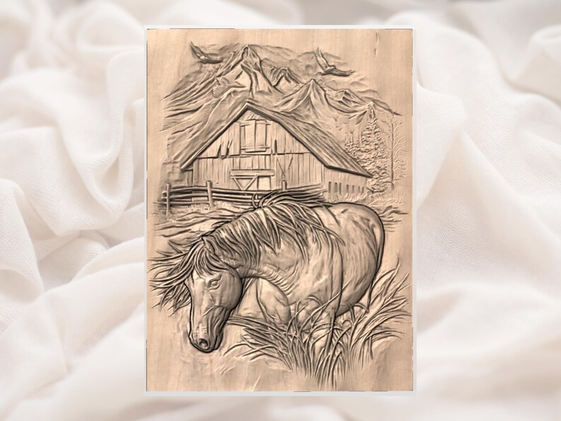 Rustic Horse Barn STL Relief view 2