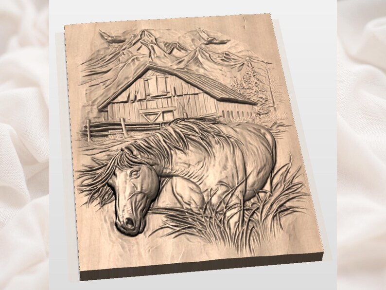 Rustic Horse Barn STL Relief view 3