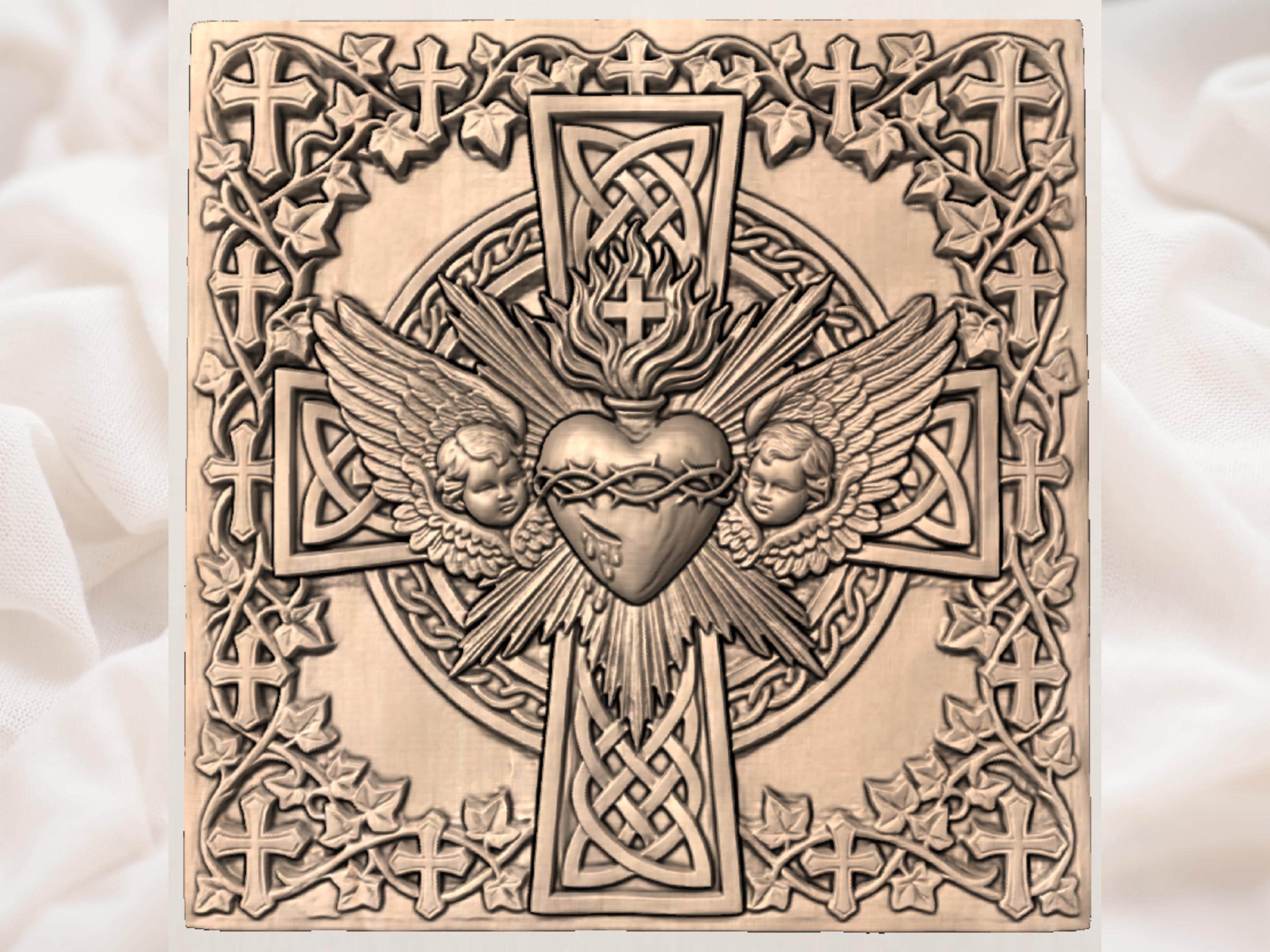 Sacred Heart Cherub STL file for CNC router view 5