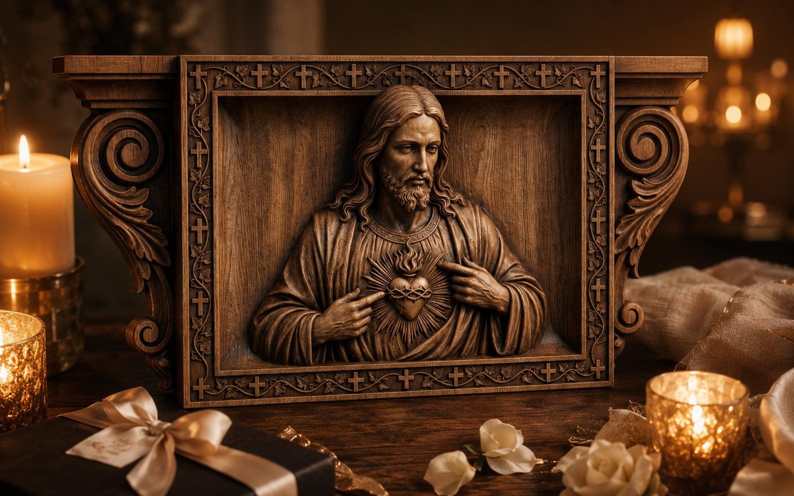 Sacred Heart of Jesus CNC Carving Relief view 4