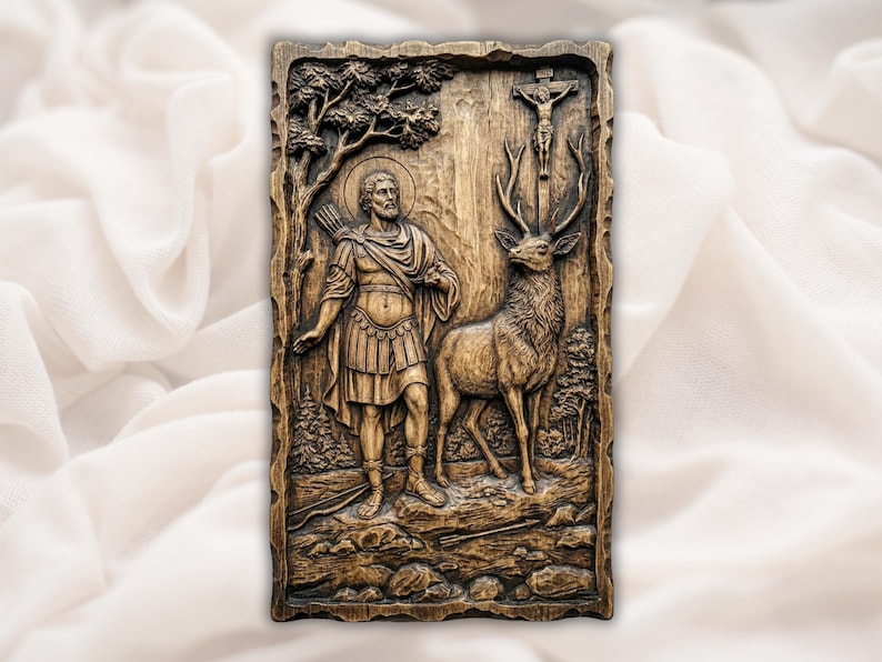 Saint Hubertus with Stag 3D Relief STL bas-relief STL