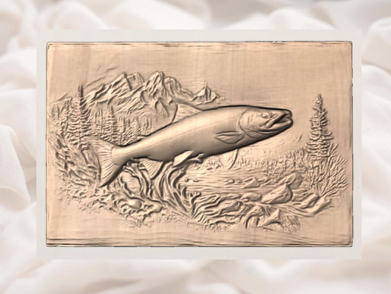 Salmon Fish 3D Relief STL view 2