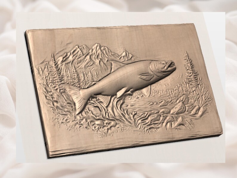 Salmon Fish 3D Relief STL view 3