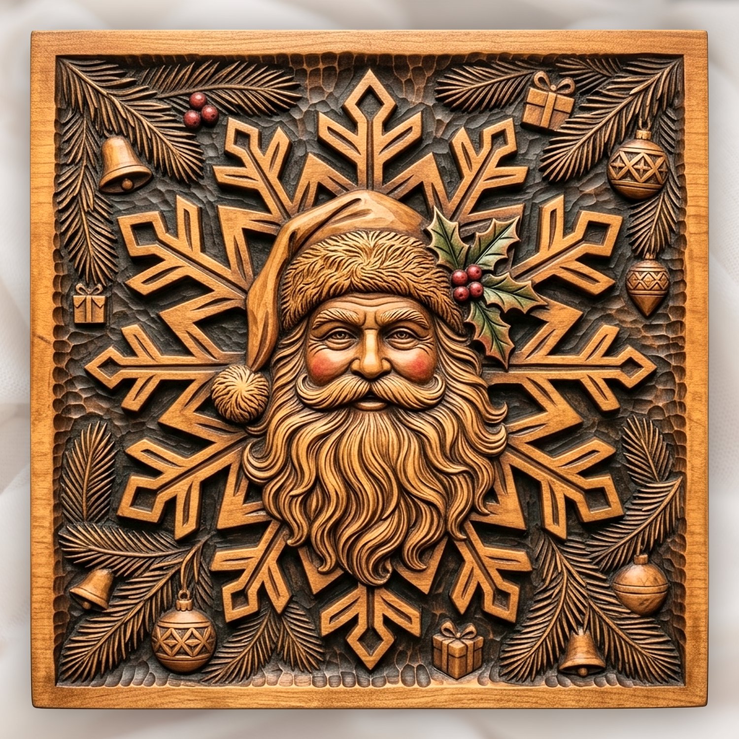 Santa Claus Snowflake Christmas Decor CNC Relief STL