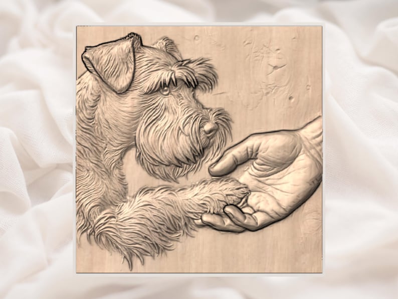 Schnauzer Paw Hand 3D Relief STL view 2