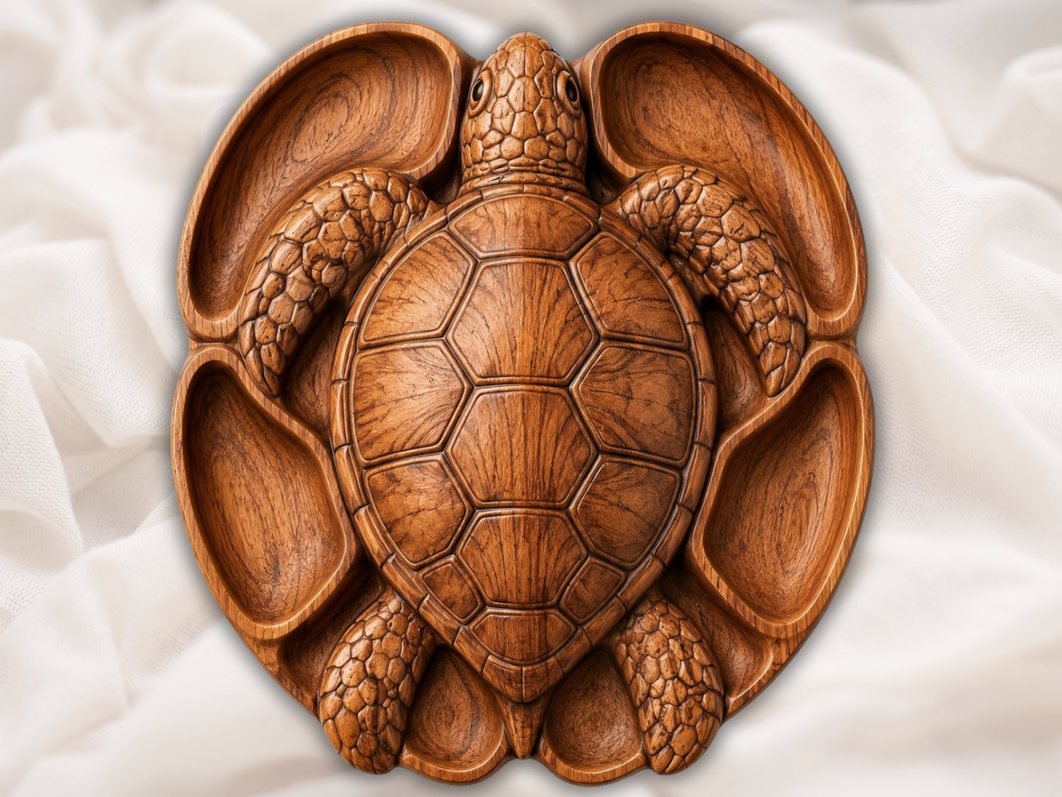 Sea Turtle Serving Platter Wood Carving | Coastal Divided Appetizer Tray | Tropical Nautical Wall Art | Marine Life Home Decor Sculpture — carved bas relief STL file for CNC