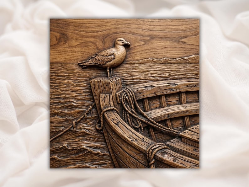 Seagull on Boat 3D Relief STL bas-relief STL