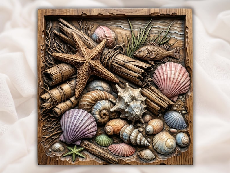 Seashells & Starfish 3D Relief STL for CNC Router bas-relief STL