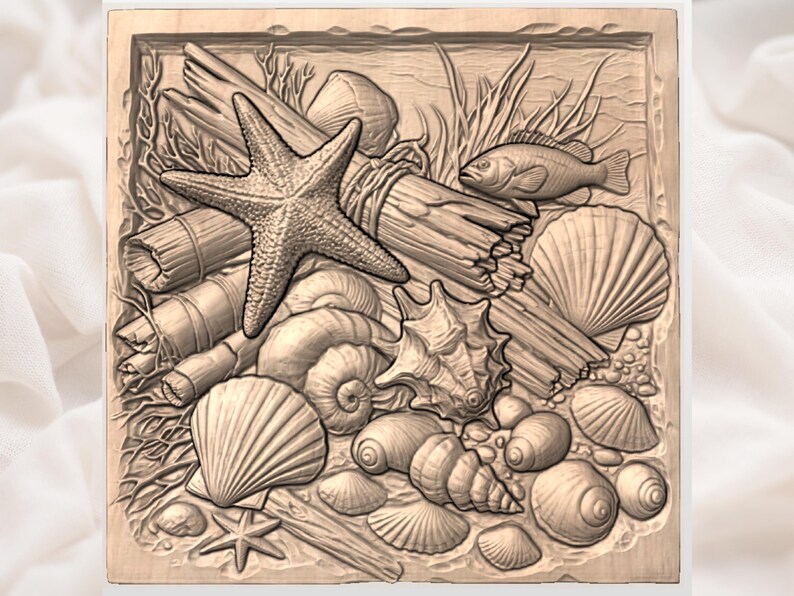 Seashells & Starfish 3D Relief STL for CNC Router view 2