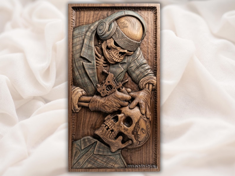Skeleton Tattoo Artist STL bas-relief STL