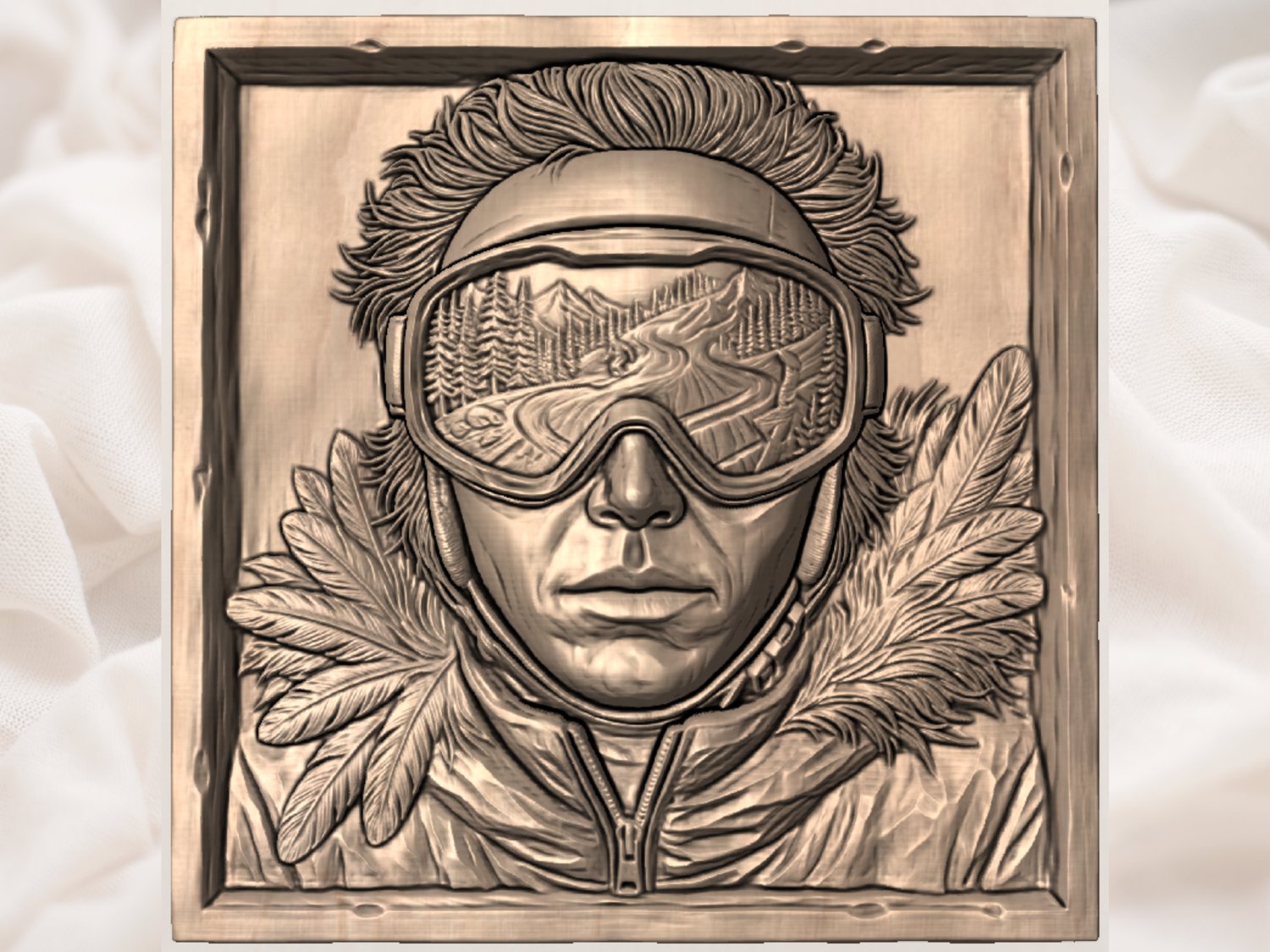Skier Portrait Mountain Goggles CNC Relief STL view 5
