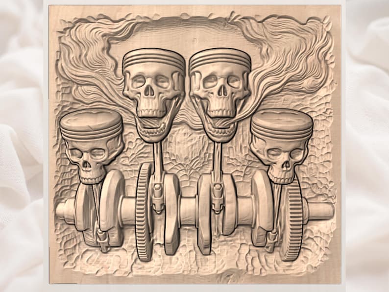 Skull Engine Pistons 3D Relief STL view 2