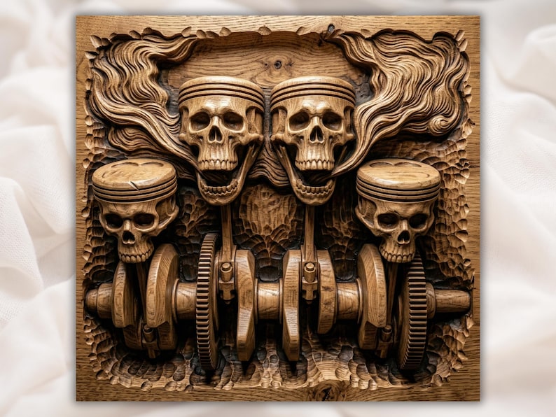 Skull Engine Pistons 3D Relief STL bas-relief STL design