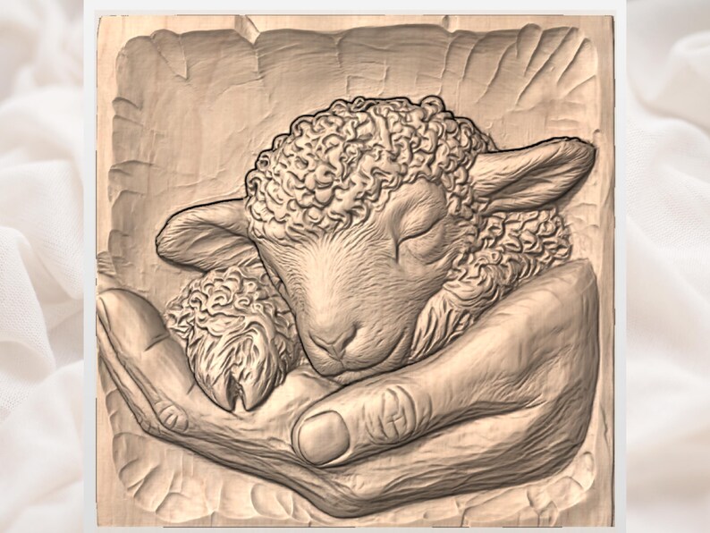 Sleeping Lamb in Hands Relief STL view 3