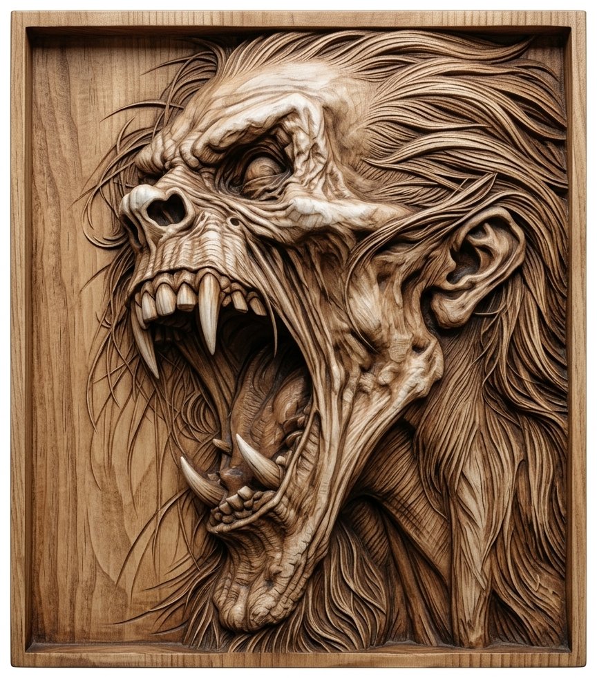 Snarling Werewolf Beast Monster Head CNC Relief STL bas-relief STL design