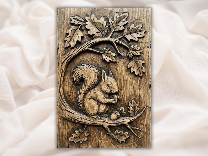 Squirrel with Acorn 3D Relief STL File bas-relief STL design