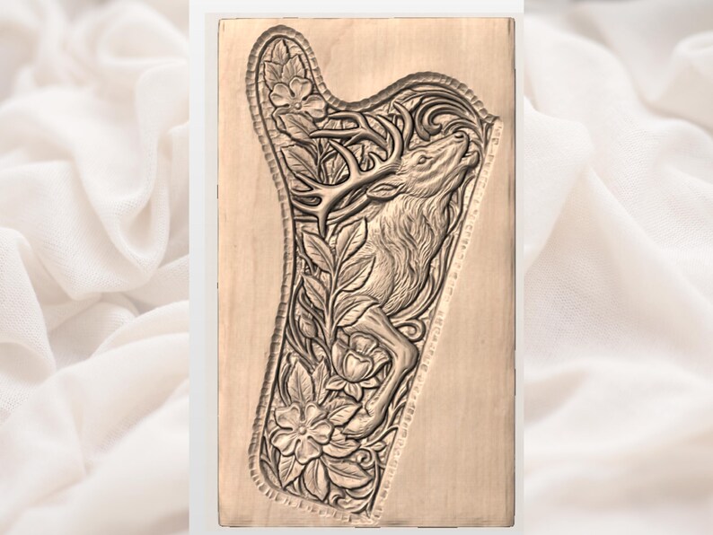 Stag and Wildflower 3D Relief STL File view 3