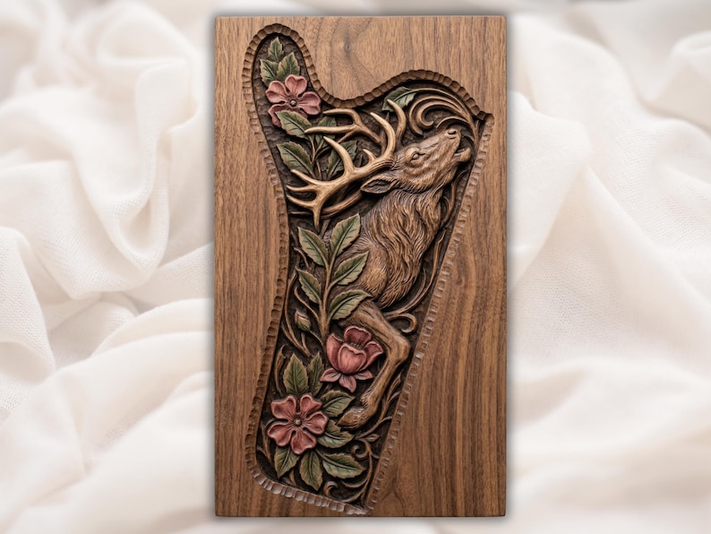 Stag and Wildflower 3D Relief STL File bas-relief STL design