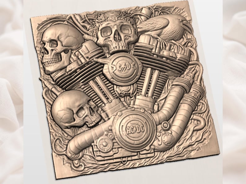 Steampunk Skull Engine STL view 2
