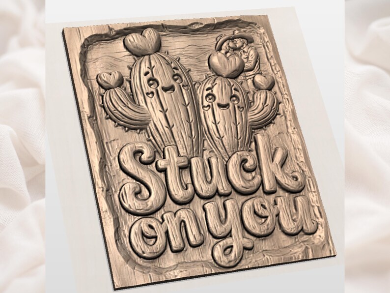 Stuck On You- Cactus Sign 3D Relief STL view 3