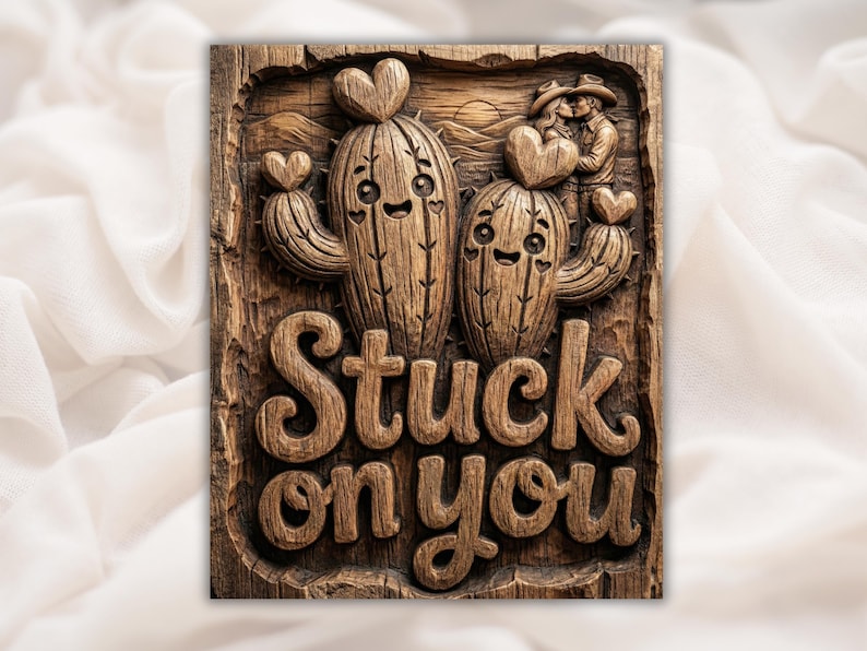 Stuck On You- Cactus Sign 3D Relief STL bas-relief STL design