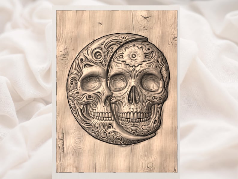 Sun & Moon Skull 3D Relief STL view 2