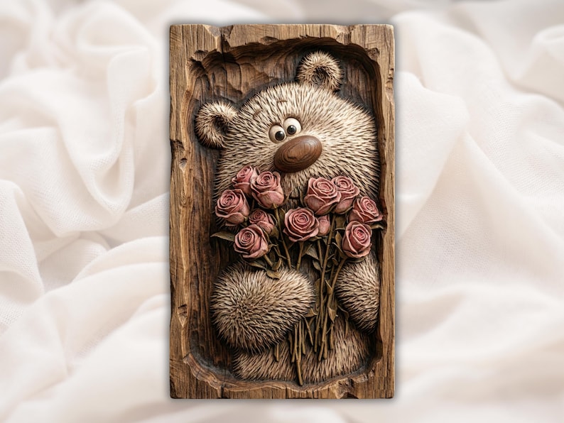 Teddy Bear with Roses 3D Relief STL bas-relief STL design