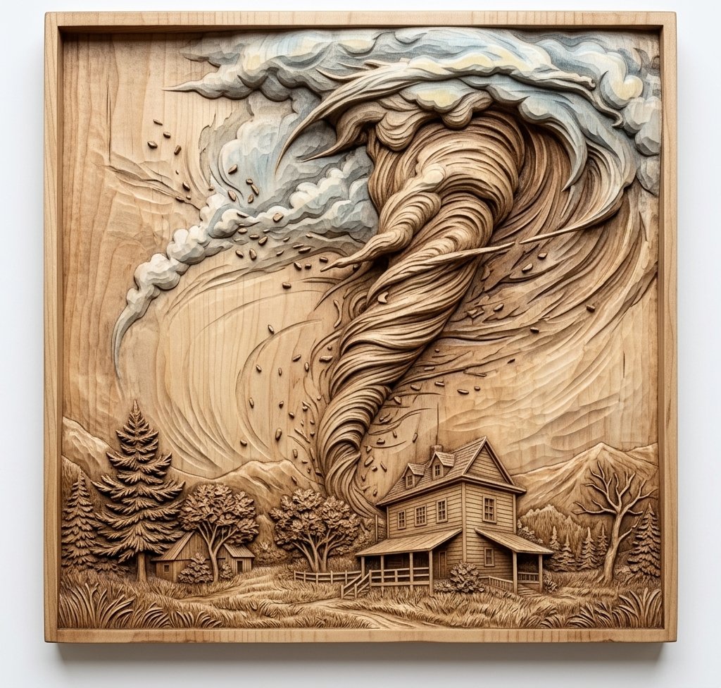 Tornado Storm Farmhouse Scene CNC Relief STL bas-relief STL design
