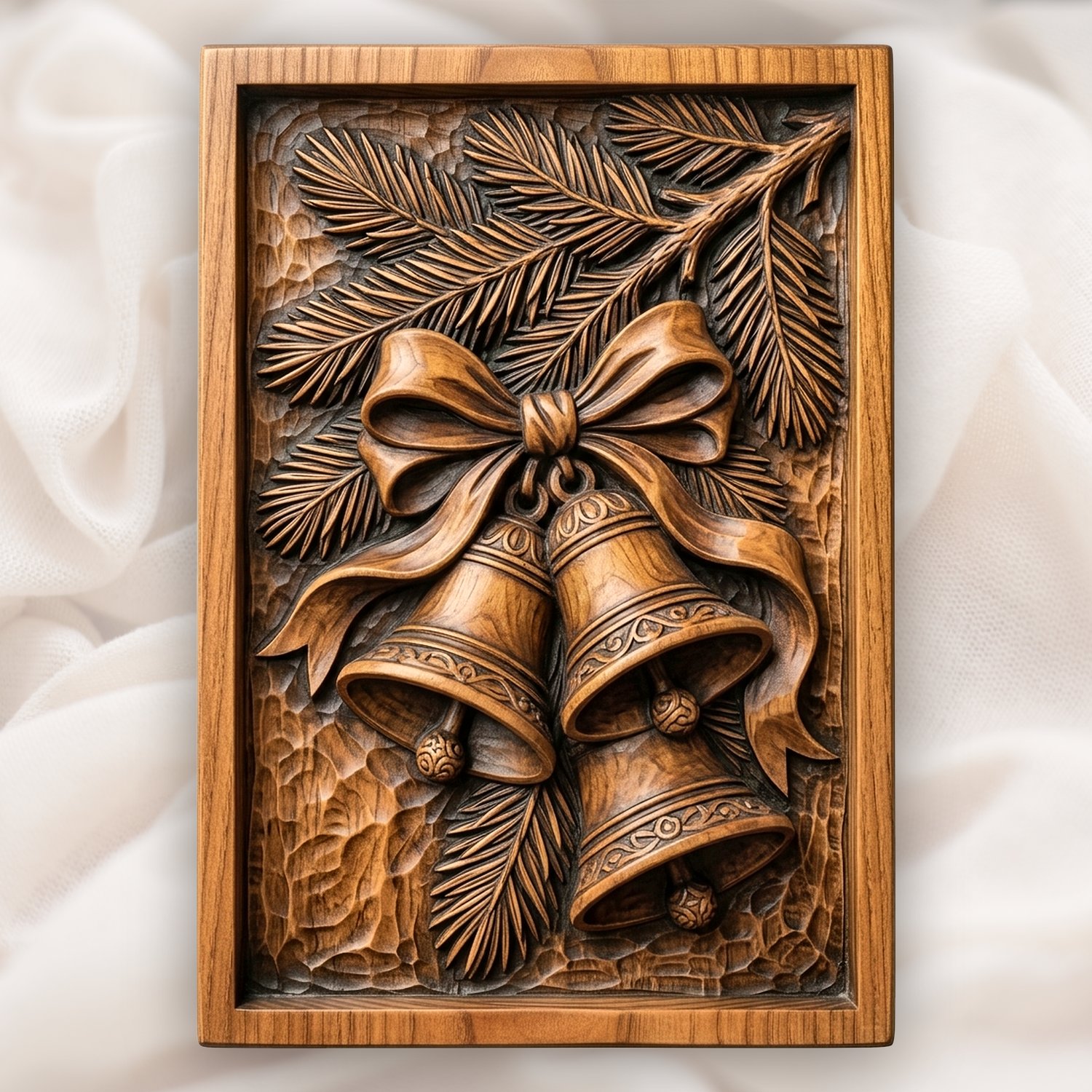 Traditional Christmas Bells Pine Branch CNC Relief STL