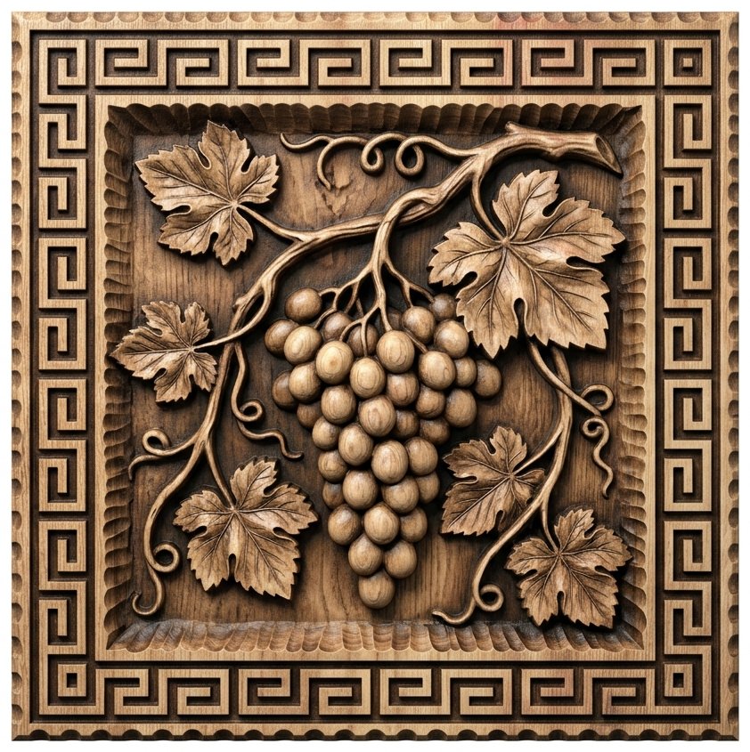 Traditional Grapevine Harvest Greek Key Border CNC Relief STL bas-relief STL design