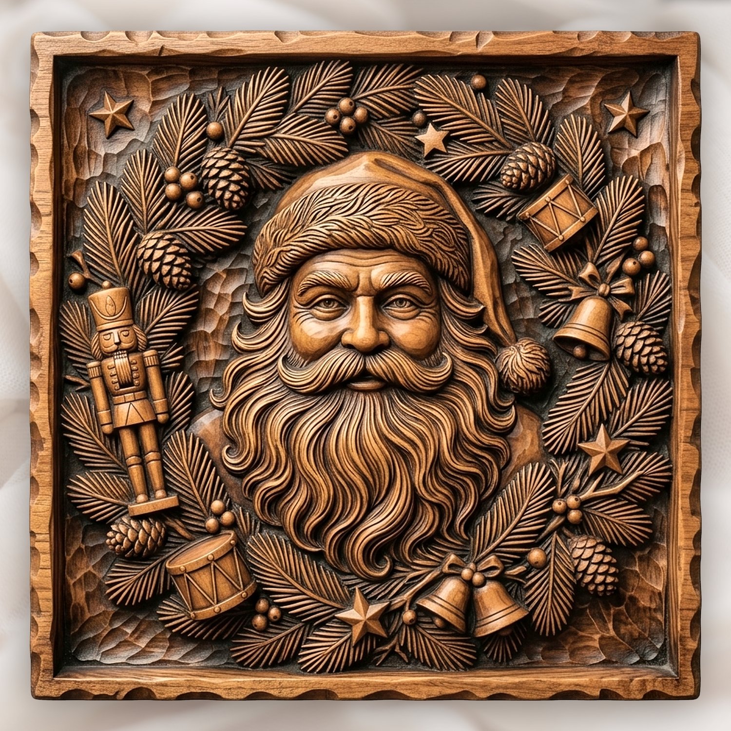 Traditional Santa Claus Wreath CNC Relief STL