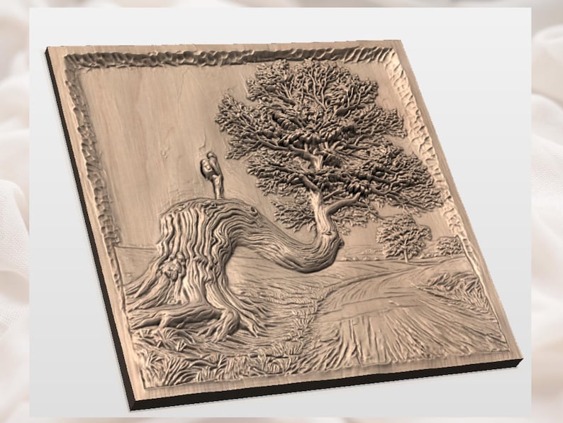 Tree on Cliff 3D Relief STL view 3