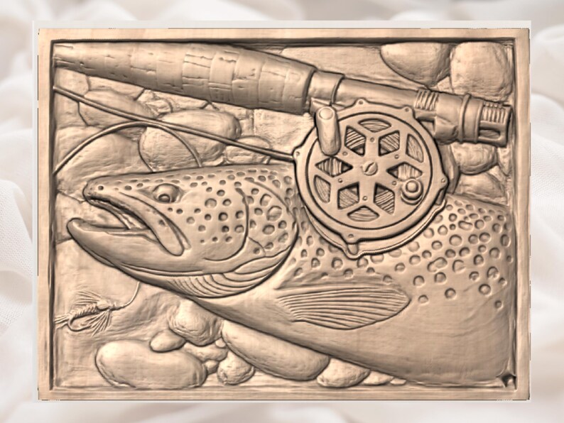 Trout Fishing 3D Relief STL File view 2