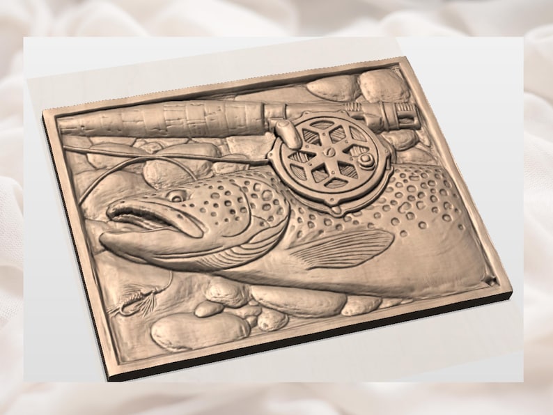 Trout Fishing 3D Relief STL File view 3
